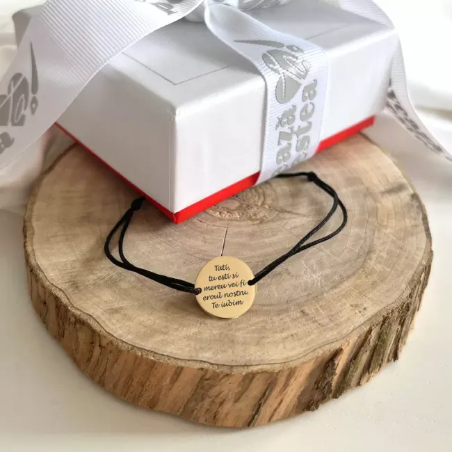 Bratara Aur 14K Premium barbati, snur si banut mediu, personalizata cu poza (15 mm) picture - 3