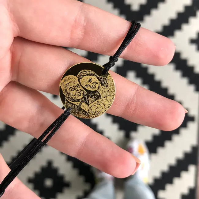 Bratara Aur 14K Premium barbati, snur si banut mare, personalizata cu poza (20 mm) picture - 3