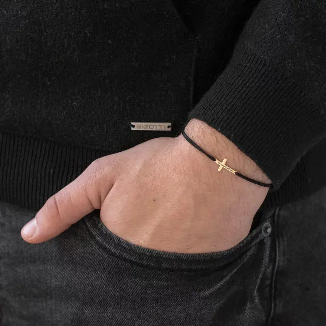 Bratara Aur 14K Premium barbati, snur si cruce mare, personalizata (16 mm)