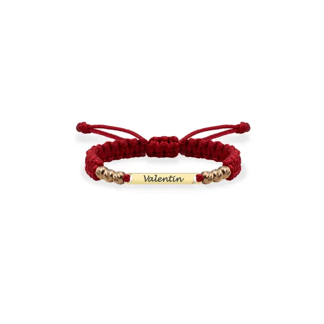 Bratara Aur 14K Premium bebe si copil baietel, snur impletit cu bilute si placuta mica, personalizata (14 mm)