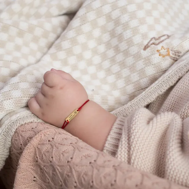 Bratara Aur 14K Premium bebe si copil baietel, snur impletit tubular cu bilute si placuta medie, personalizata (16 mm) picture - 5