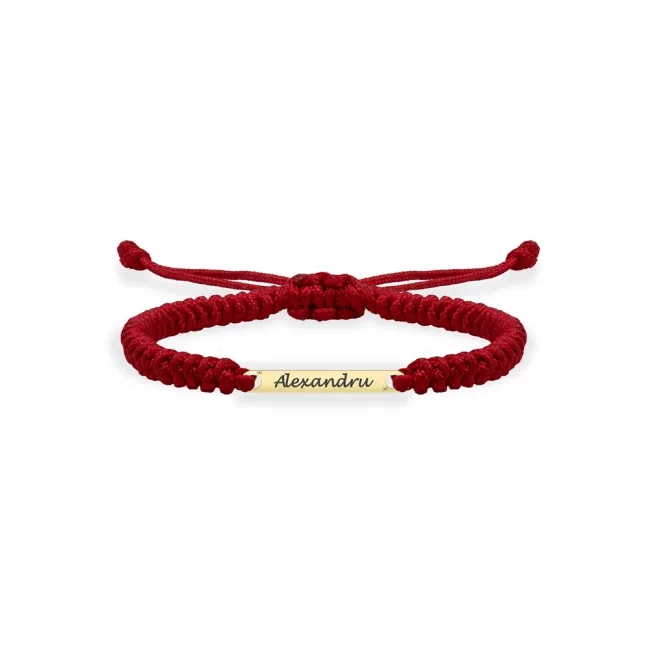 Bratara Aur 14K Premium bebe si copil baietel, snur impletit tubular si placuta mica, personalizata (14 mm)