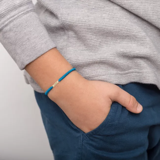 Bratara Aur 14K Premium bebe si copil baietel, snur impletit tubular si placuta mica, personalizata (14 mm)