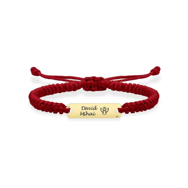 Bratara Aur 14K Premium bebe si copil baietel, snur impletit tubular si placuta medie, personalizata (16 mm)