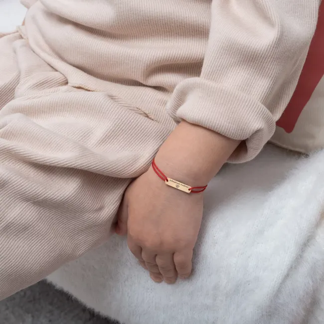 Bratara Aur 14K Premium bebe si copil baietel, snur si placuta medie, personalizata (16 mm)
