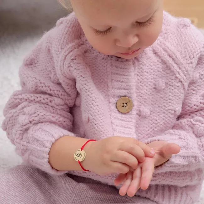 Bratara Aur 14K Premium de bebe si copil, snur ceasul bebelusului si banut mediu 15 mm, personalizat cu poza