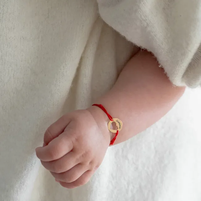 Bratara Aur 14K Premium bebelusi, snur si banut inima, personalizata (11 mm)