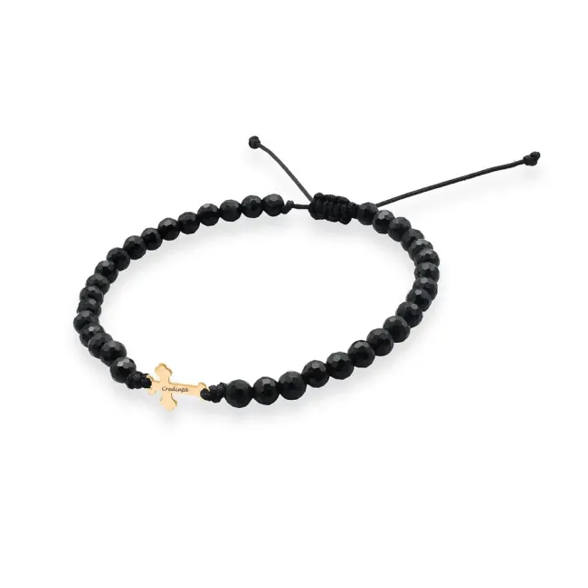 Bratara Aur, bilute onix si cruce, personalizata (12 mm)