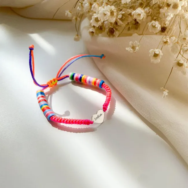 Bratara Aur 14K Premium copii, snur impletit tubular, discuri argila si inima, personalizata (8 mm) picture - 3