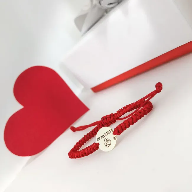 Bratara Aur 14K Premium copii, snur impletit tubular si banut mic, personalizata (10 mm) picture - 3