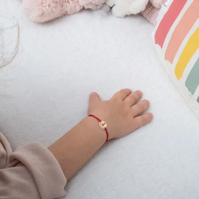 Bratara din Aur 14K Premium, cu snur reglabil si personalizata cu banut mic gravat (10 mm)