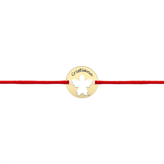 Bratara Aur 14K Premium copii, snur si banut mic ingeras, personalizata (10 mm)