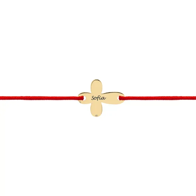 Bratara Aur 14K Premium de copii, snur si cruce mica, personalizata (10 mm)