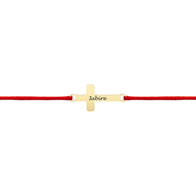 Bratara Aur 14K Premium copii, snur si cruce mare, personalizata (16 mm)