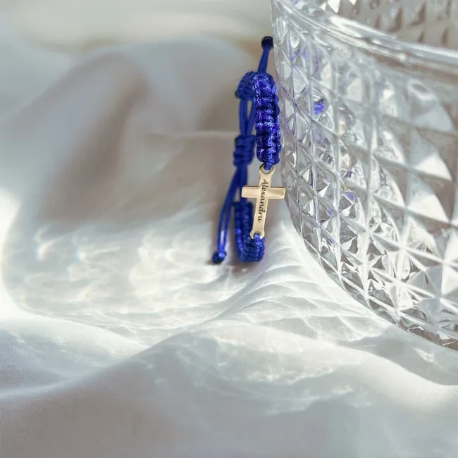 Bratara Aur 14K Premium copii, snur si cruce mare, personalizata (16 mm) picture - 3