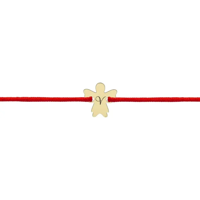 Bratara Aur 14K Premium copii, snur si ingeras, personalizata initiala (8 mm)