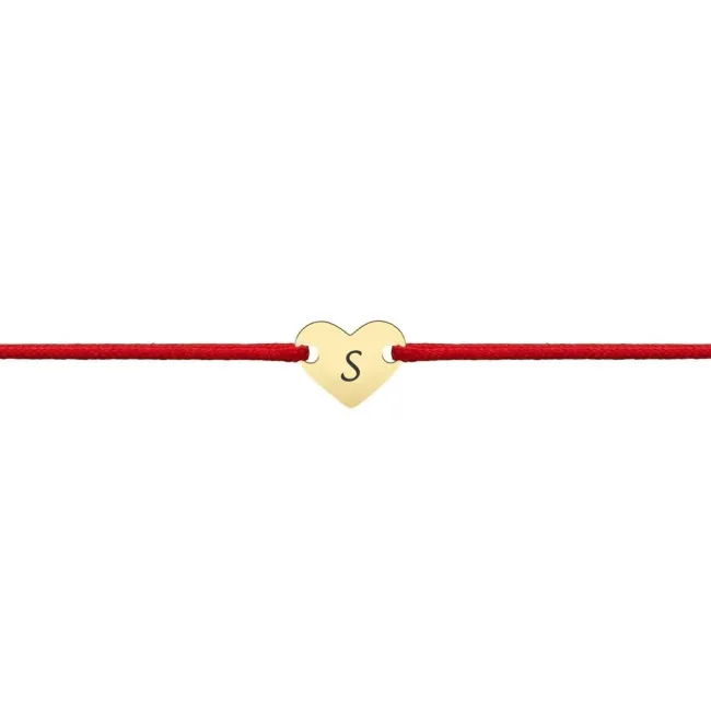 Bratara Aur 14K Premium copii, snur si inima, personalizata initiala (7 mm)