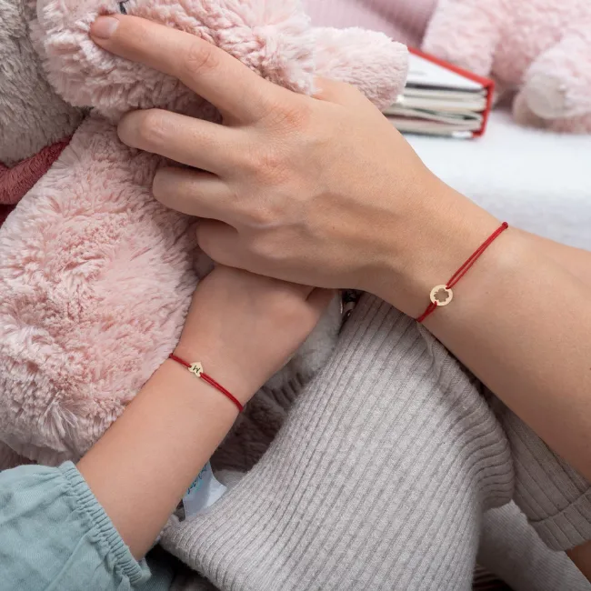 Bratara Aur 14K Premium copii, snur si inima, personalizata initiala (7 mm)
