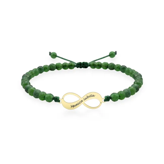 Bratara Aur 14K Premium dama, infinit mare si pietre semipretioase agat verde smarald fatetat, personalizata (18 mm)