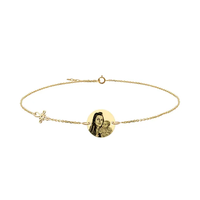Bratara Aur dama, lant, cruce si banut, personalizata cu poza (10 & 12 mm)