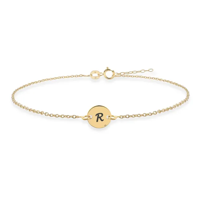 Bratara Aur 14K Premium de dama, lant si banut, personalizata initiala (7 mm) picture - 3