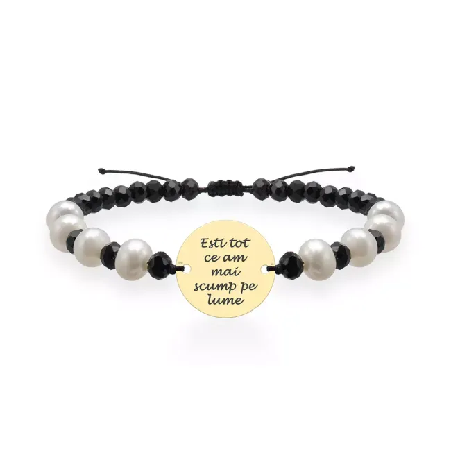 Bratara Aur dama, mix onix fatetat, perle si banut, personalizata (15 mm)