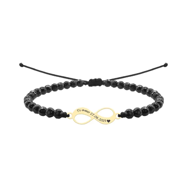 Bratara Aur Dama, onix fatetat si infinit, personalizata (18mm)