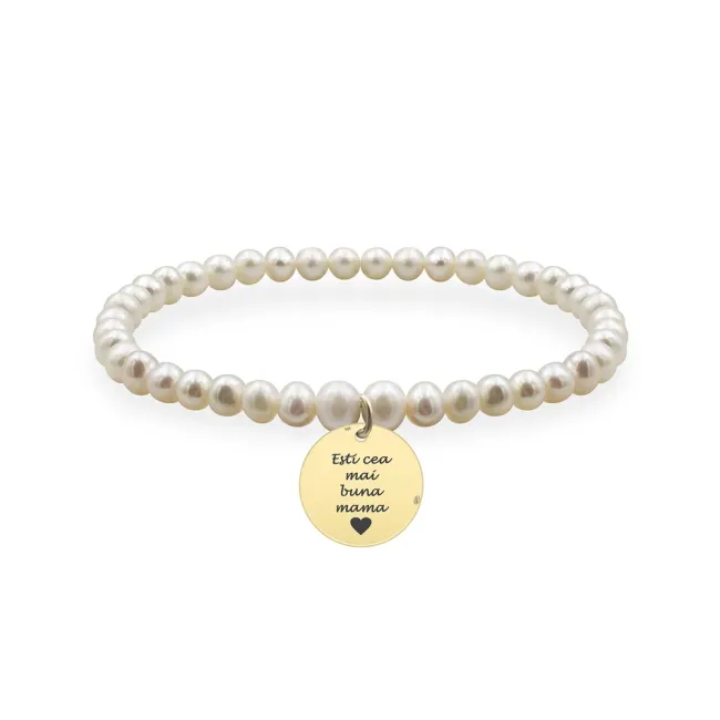 Bratara Aur 14K Premium dama, perle naturale si banut, personalizata (12 mm)