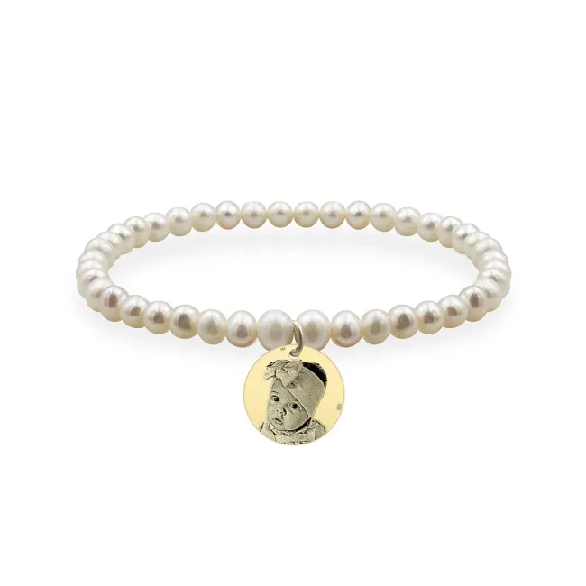 Bratara Aur 14K Premium dama, perle naturale si banut, personalizata cu poza (12 mm)