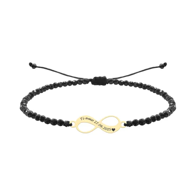Bratara Aur Dama, pietre Spinel semipretioase si infinit, personalizata (18mm)