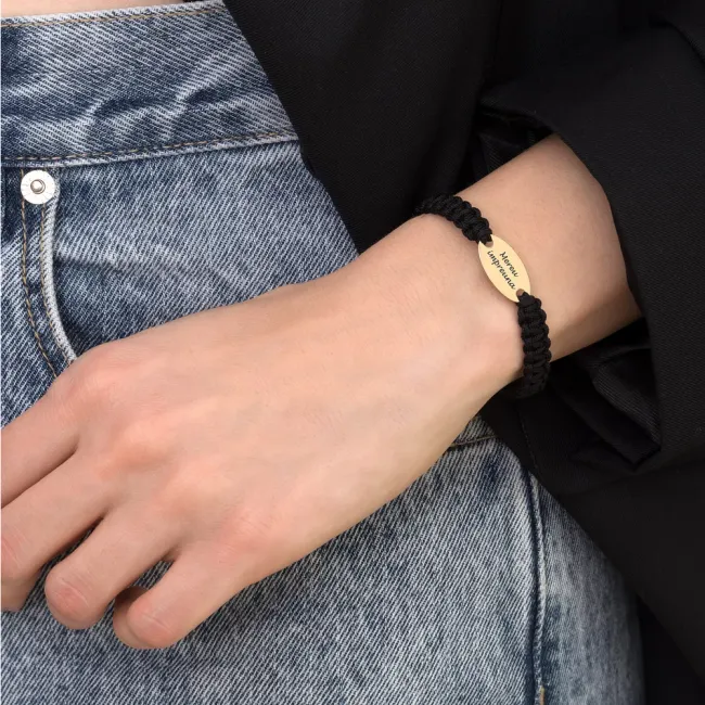 Bratara Aur 14K Premium dama, snur gros impletit si oval, personalizata (22 mm)
