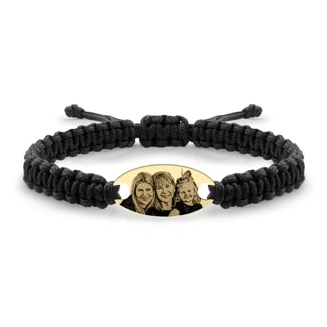 Bratara Aur 14K Premium dama, snur gros impletit si oval, personalizata cu poza (22 mm)