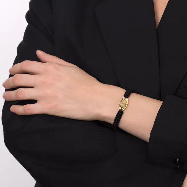 Bratara Aur 14K Premium dama, snur gros impletit si oval, personalizata cu poza (22 mm)