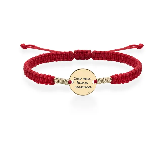 Bratara Aur 14K Premium dama, snur impletit cu bilute si banut mic, personalizata (10 mm)