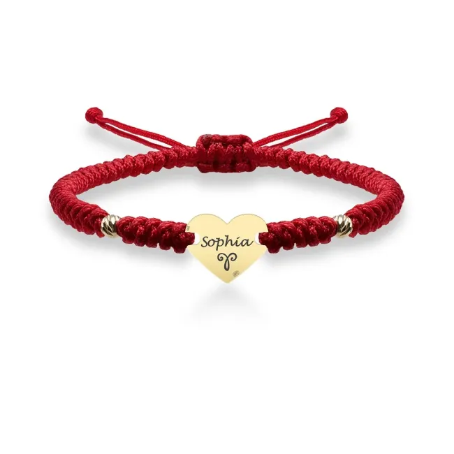 Bratara dama din Aur 14K Premium, cu snur reglabil si personalizata cu inima mica gravata (10 mm)