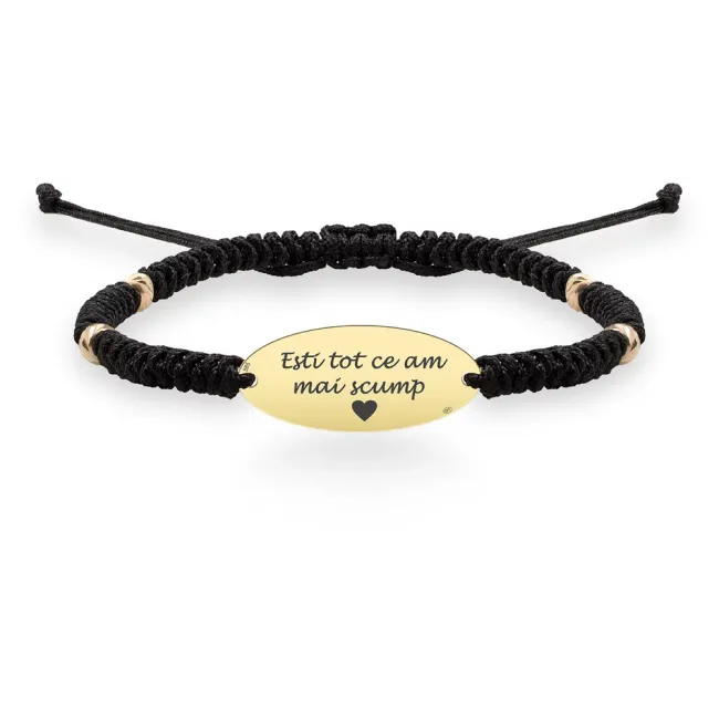 Bratara Aur 14K Premium dama, snur impletit tubular cu bilute si oval, personalizata (22 mm)