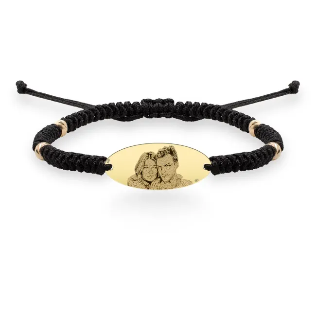 Bratara Aur 14K Premium dama, snur impletit tubular cu bilute si oval, personalizata cu poza (22 mm)