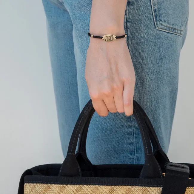 Bratara Aur 14K Premium dama, snur impletit tubular cu bilute si oval, personalizata cu poza (22 mm)