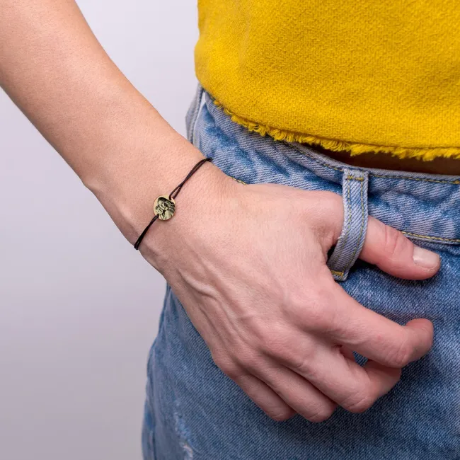 Bratara Aur 14K Premium dama, snur si banut mic, personalizata cu poza (12 mm)