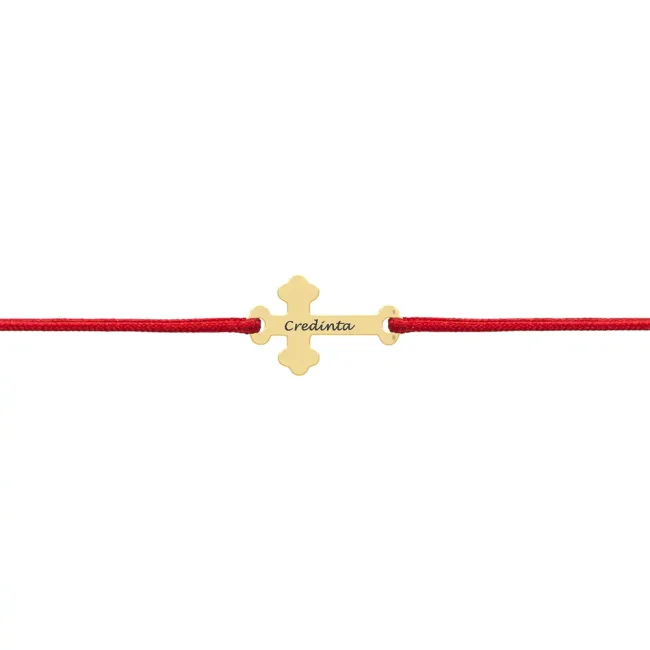 Bratara Aur dama, snur si cruce dantelata, personalizata (12 mm)