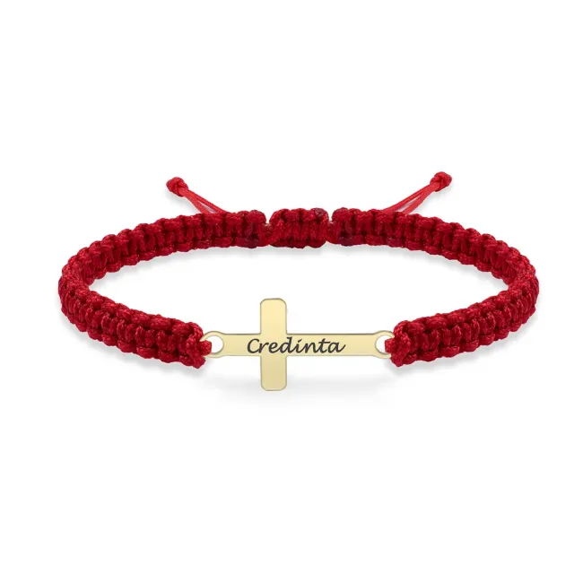 Bratara Aur 14K Premium dama, snur si cruce mare, personalizata (16 mm) picture - 3