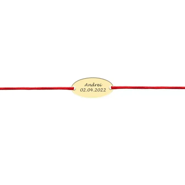 Bratara bebe din Aur 14K Premium, cu snur reglabil si personalizata cu gravura (15 mm)
