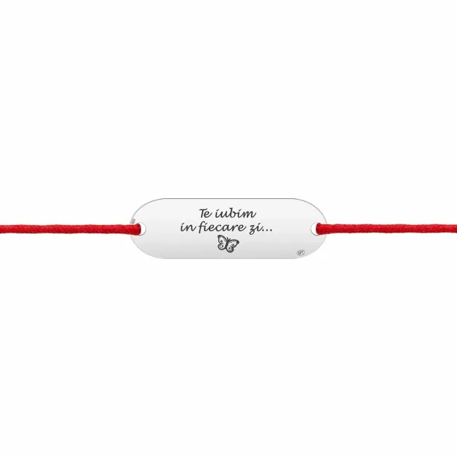 Bratara Argint 925 Premium, snur reglabil placuta 23 mm personalizata gravura text