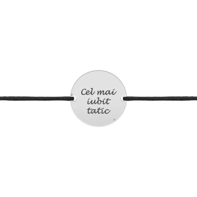 Bratara barbateasca Argint 925 Premium, snur si banut mediu, personalizata (14.5 mm)