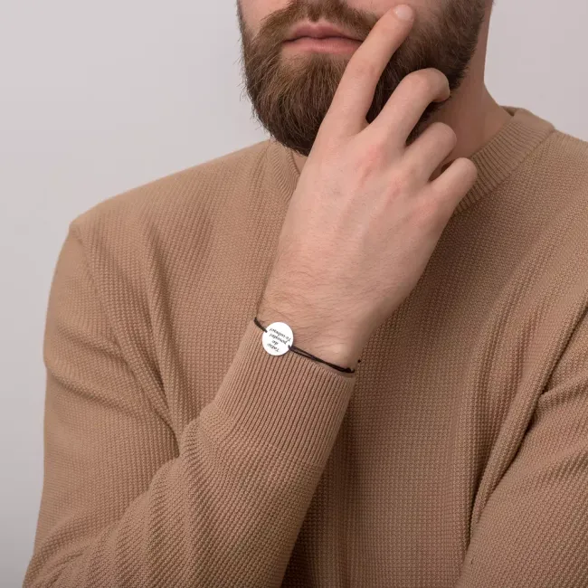 Bratara barbateasca Argint 925 Premium, snur si banut mare, personalizata (19 mm)