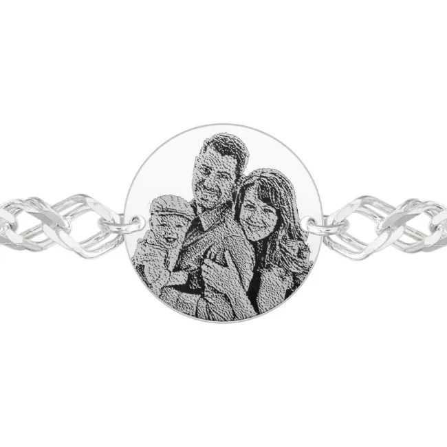 Bratara barbateasca lant banut 22 mm personalizat gravura foto Argint 925 Premium (lant Curbed XL)