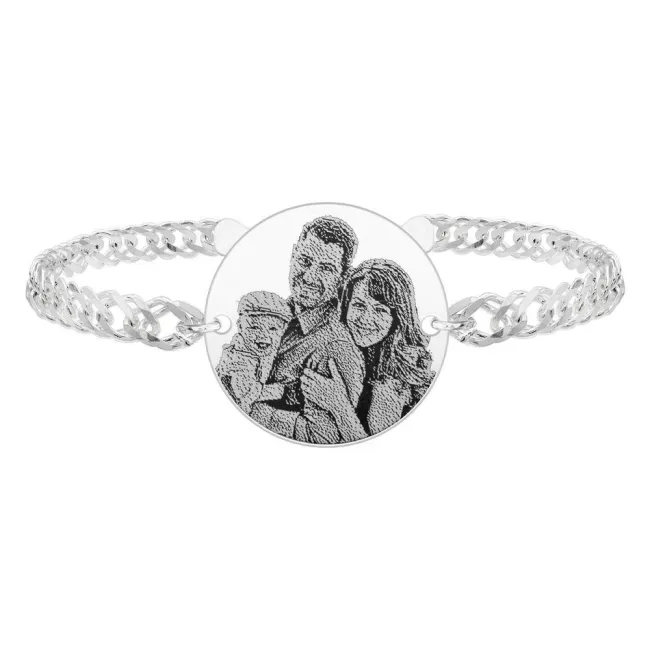 Bratara barbateasca lant banut 22 mm personalizat gravura foto Argint 925 Premium (lant Curbed XL) picture - 3