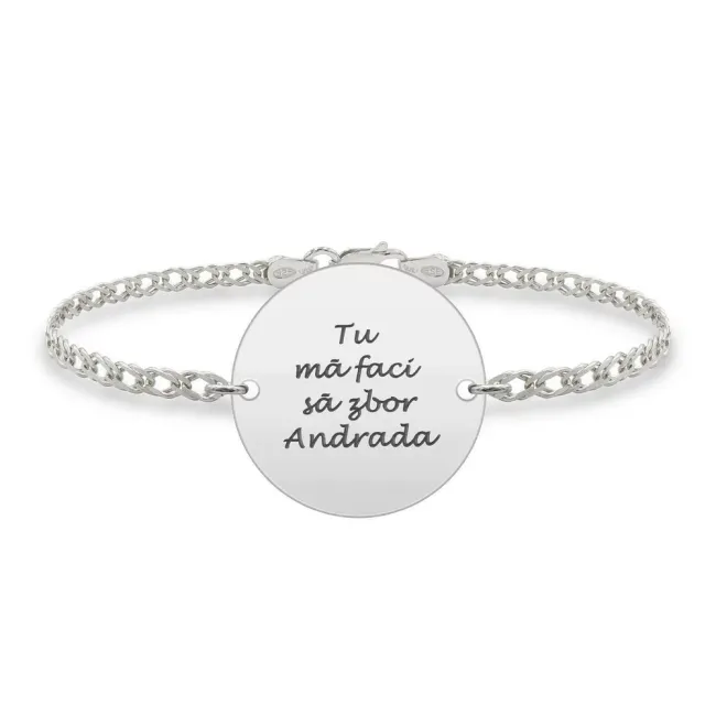 Bratara barbateasca lant banut 22 mm personalizat gravura text Argint 925 Premium (lant Curbed)