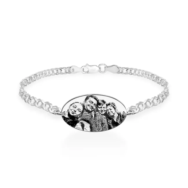 Bratara barbateasca lant, oval Argint 925 Premium, personalizata cu poza  (25 mm)