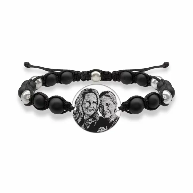 Bratara barbateasca mix bilute onix si Argint 925 Premium, banut mare personalizat cu poza (19 mm)
